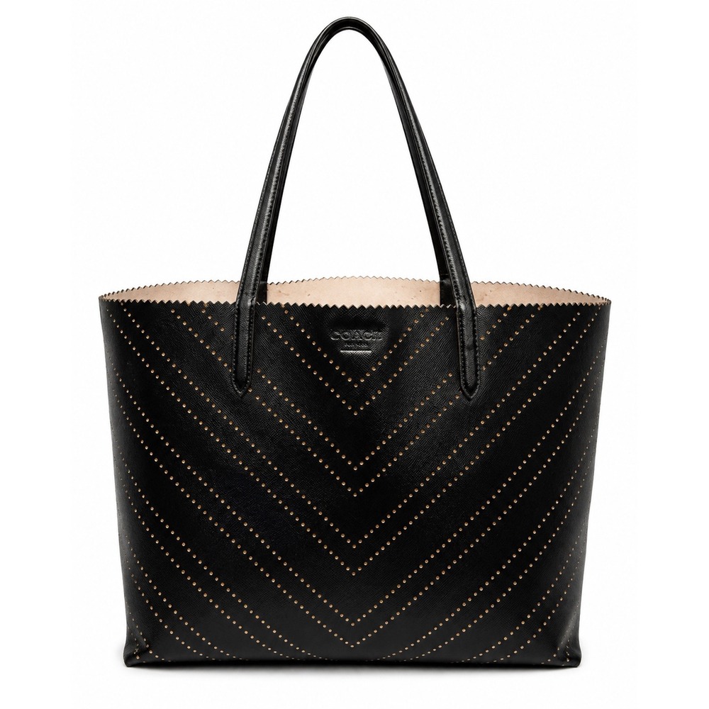 Victorias Secret Black Perforated Chevron Tote Bag Laser Cut Shoulder Bag Glossy